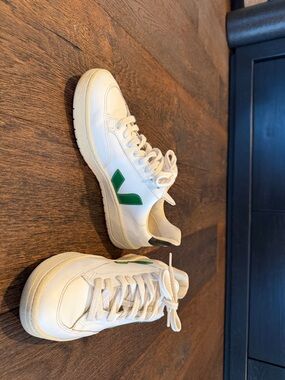 Veja White Sneakers with Green V Logo